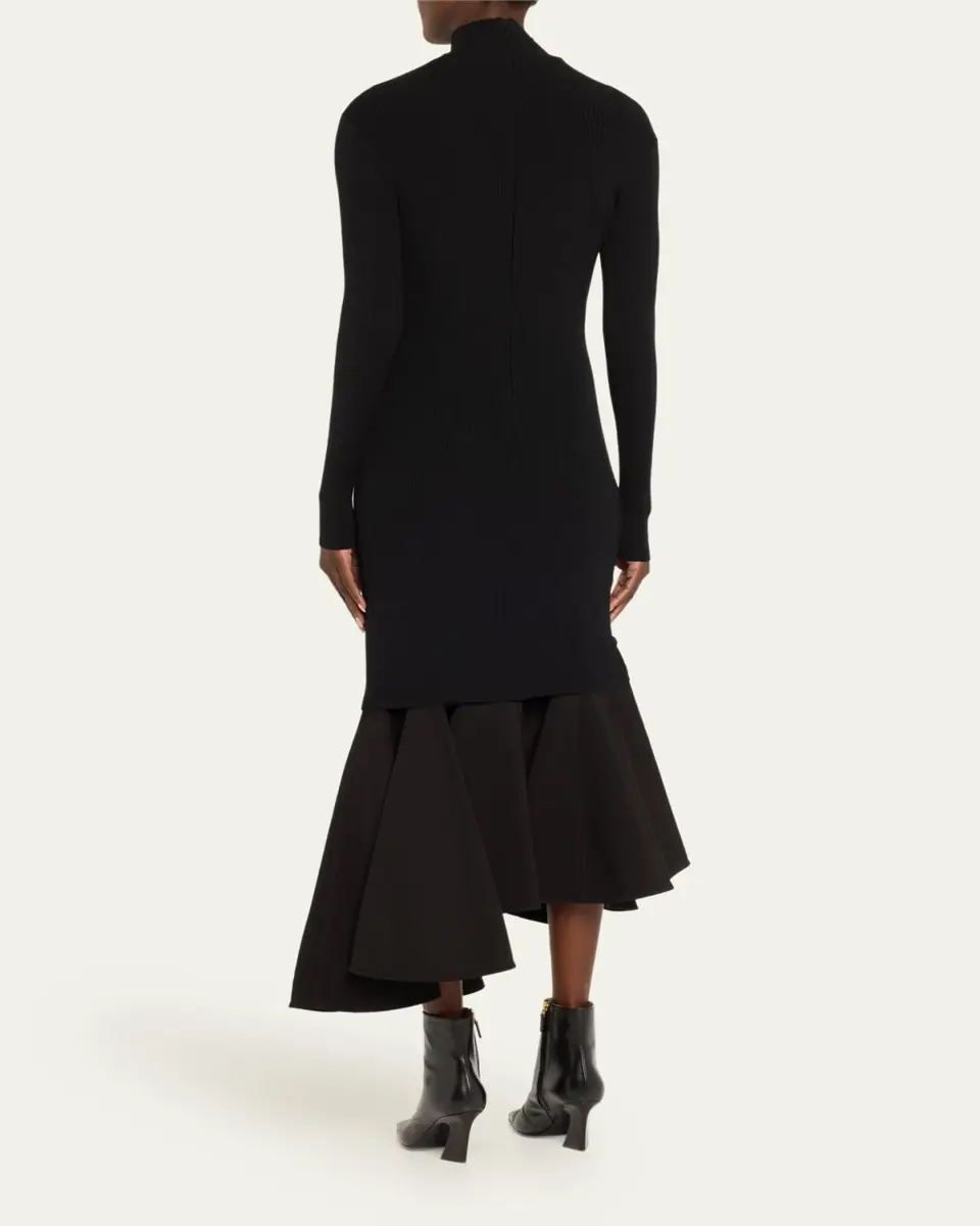 Bottega Veneta Asymmetric Mixed-Media Turtleneck Midi Dress | Thumbnail 7