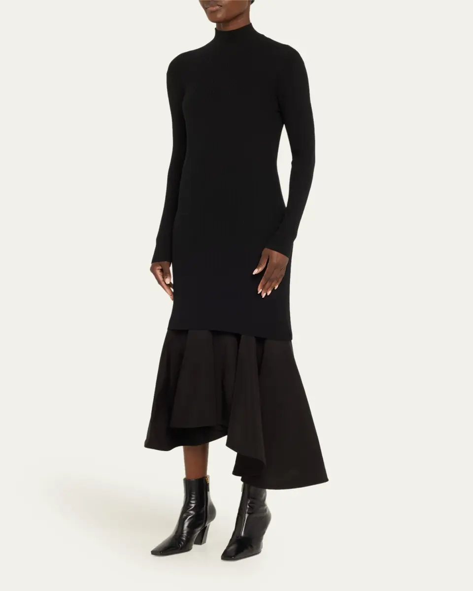 Bottega Veneta Asymmetric Mixed-Media Turtleneck Midi Dress | Thumbnail 8