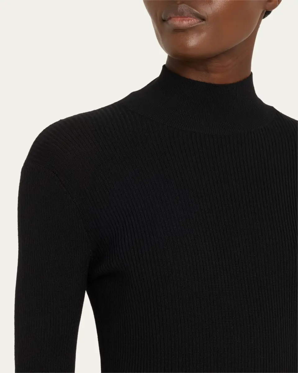 Bottega Veneta Asymmetric Mixed-Media Turtleneck Midi Dress | Thumbnail 9