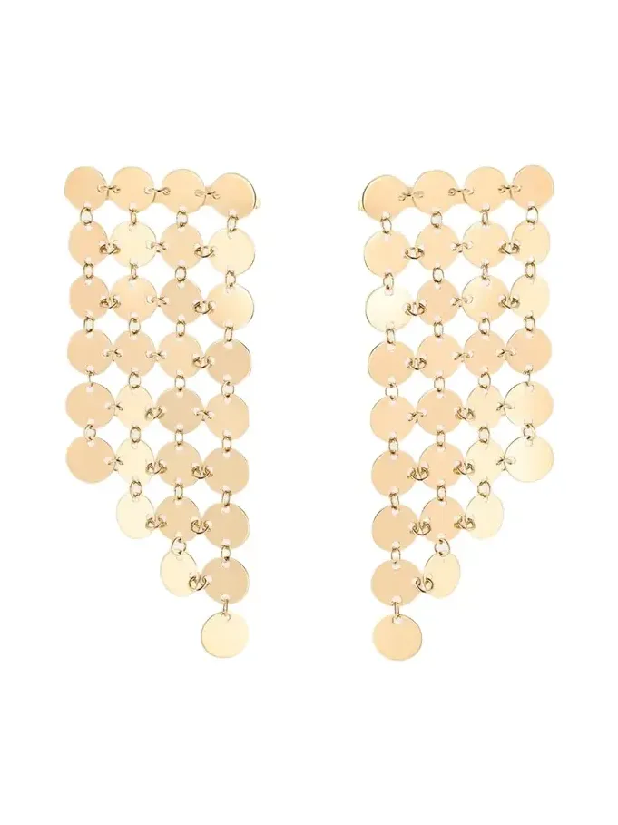 14K Yellow Gold 4-Strand Laser Disc Chainmail Fringe Earrings