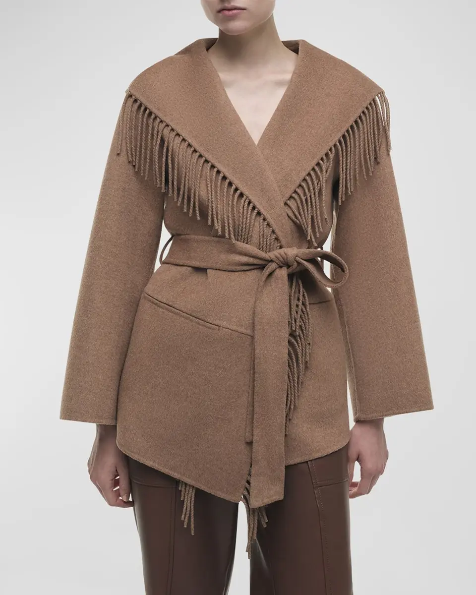 SIMKHAI Rowen Fringe Belted Wool-Blend Jacket | Thumbnail 3 SIMKHAI Rowen Fringe Belted Wool-Blend Jacket | Thumbnail 3
