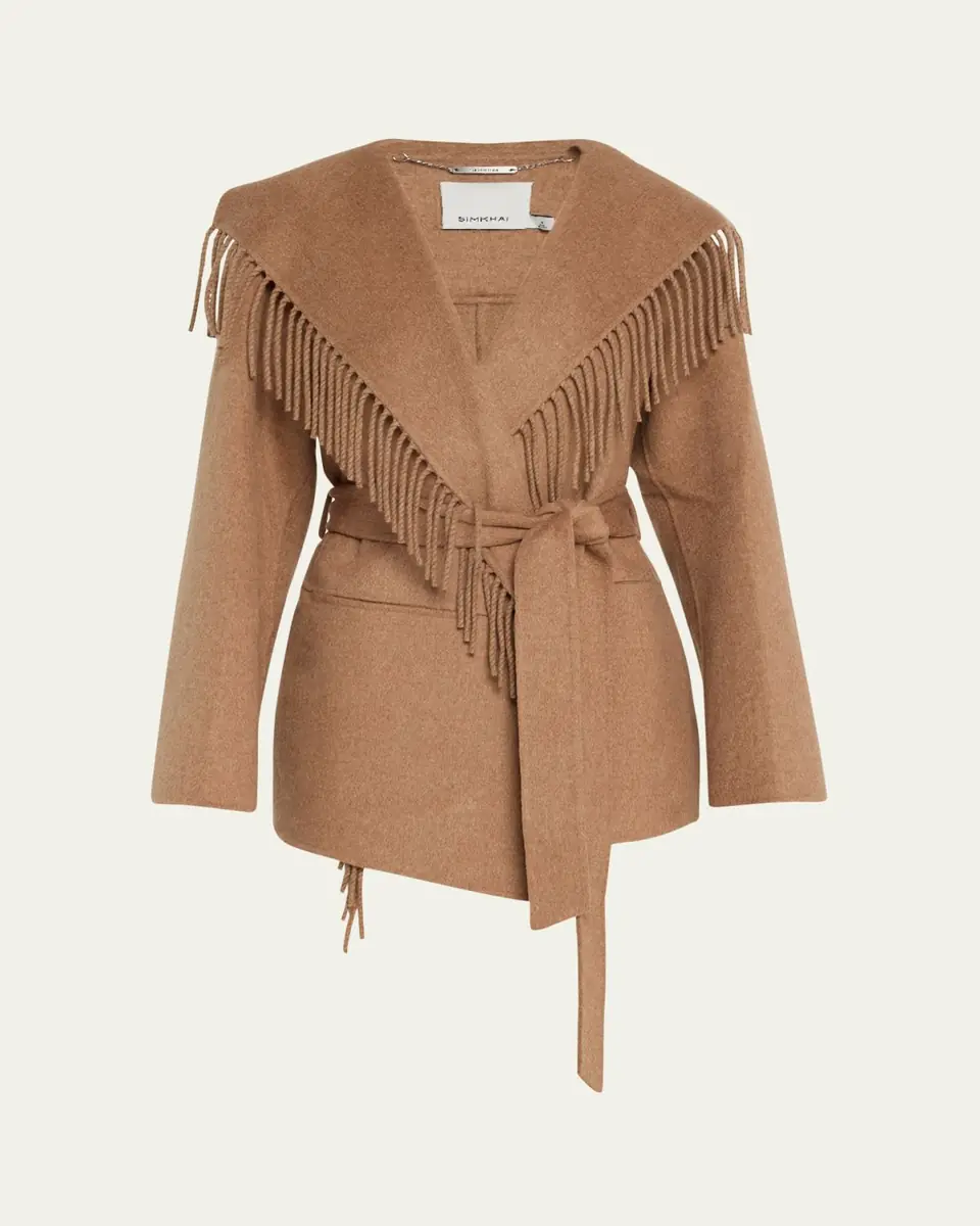 SIMKHAI Rowen Fringe Belted Wool-Blend Jacket | Thumbnail 5 SIMKHAI Rowen Fringe Belted Wool-Blend Jacket | Thumbnail 5