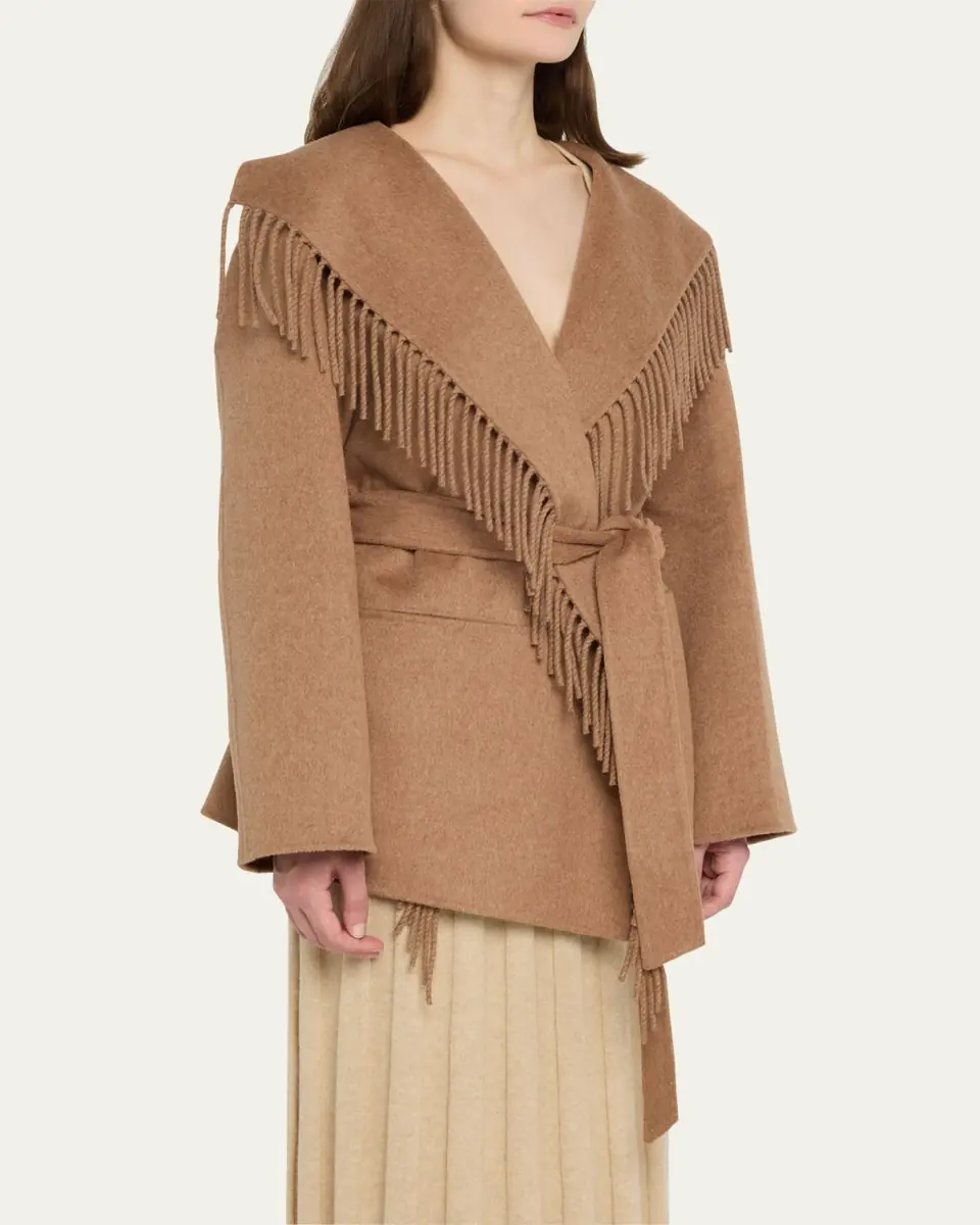 SIMKHAI Rowen Fringe Belted Wool-Blend Jacket | Thumbnail 8 SIMKHAI Rowen Fringe Belted Wool-Blend Jacket | Thumbnail 8