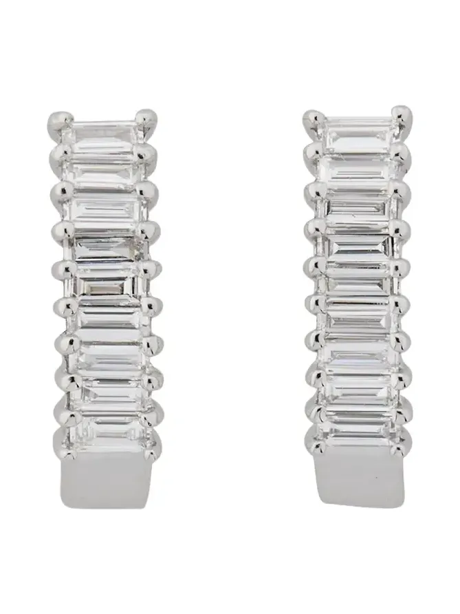 14K Gold Baguette Diamond Huggie Earrings, 0.5 tcw 14K Gold Baguette Diamond Huggie Earrings, 0.5 tcw