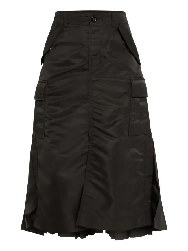 Nylon-Twill Pleated Cargo Midi Skirt