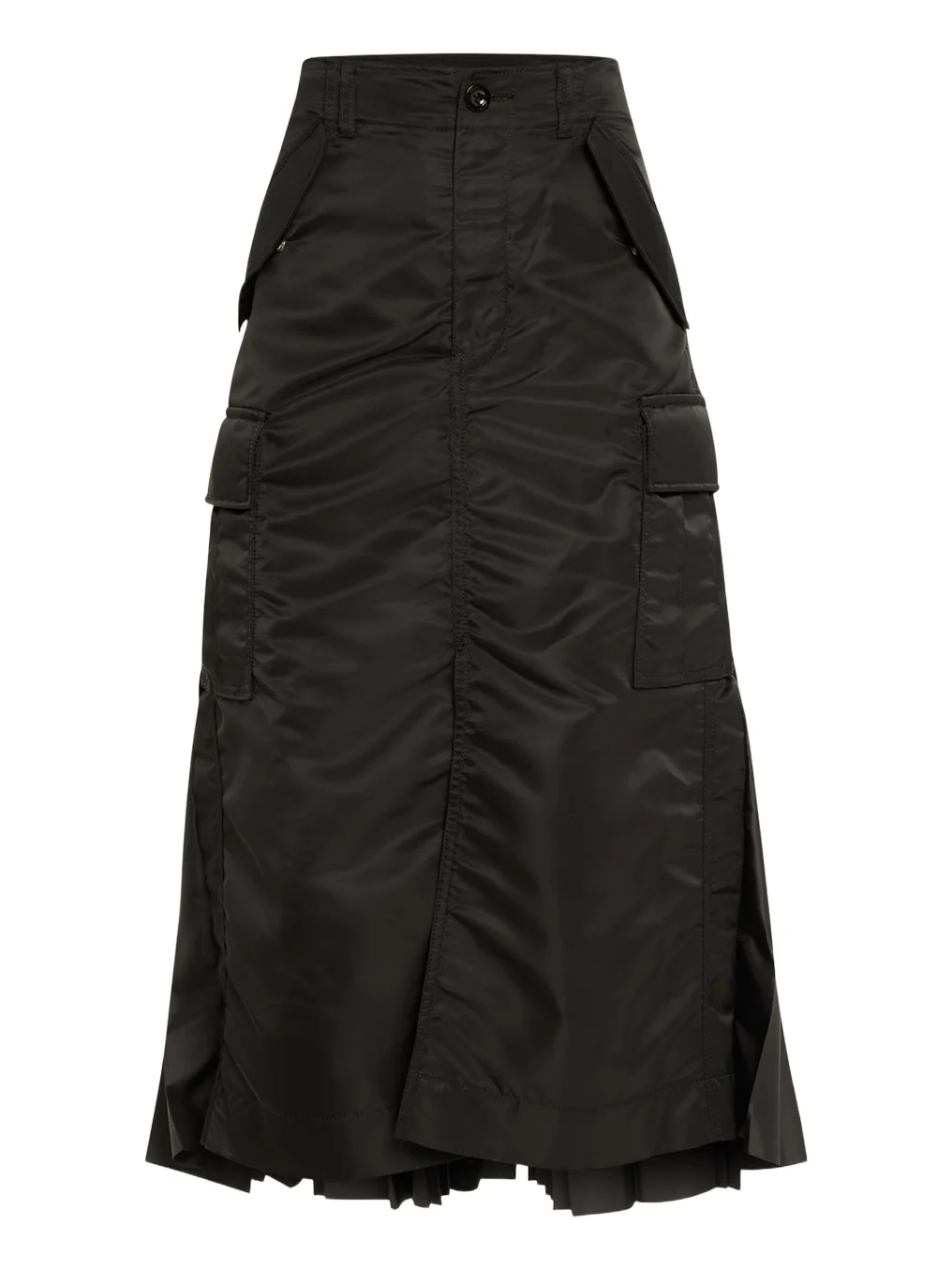 Nylon-Twill Pleated Cargo Midi Skirt