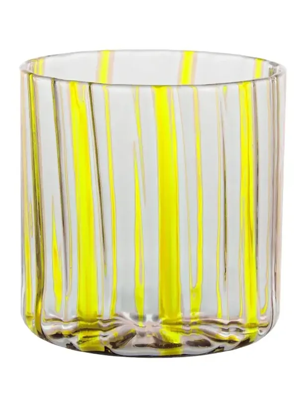 Tuttoattaccato Lemon Yellow Stripe Low Drinking Glass, 11.15 oz.