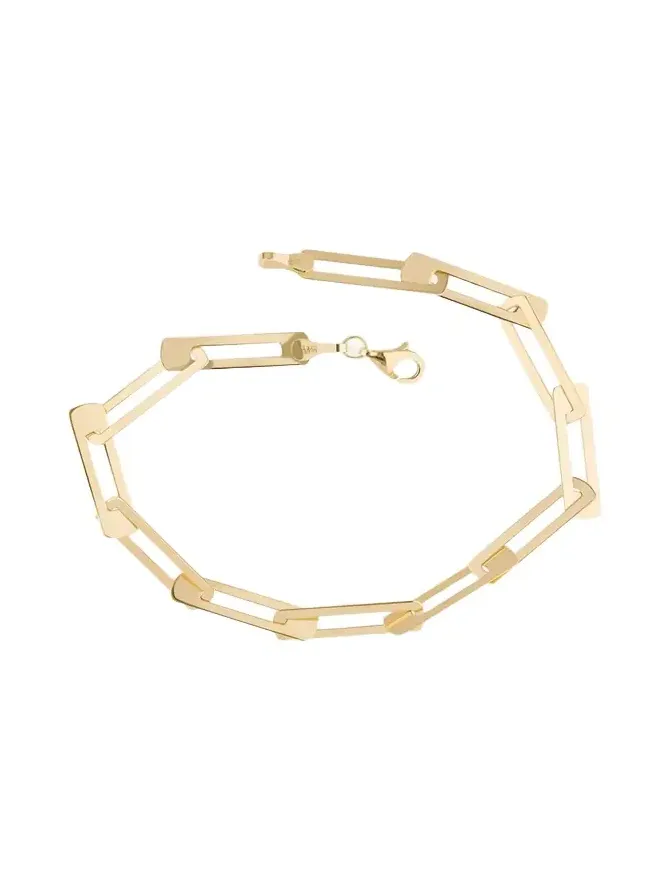 14K Gold Laser Open Interlocking Rectangle Bracelet