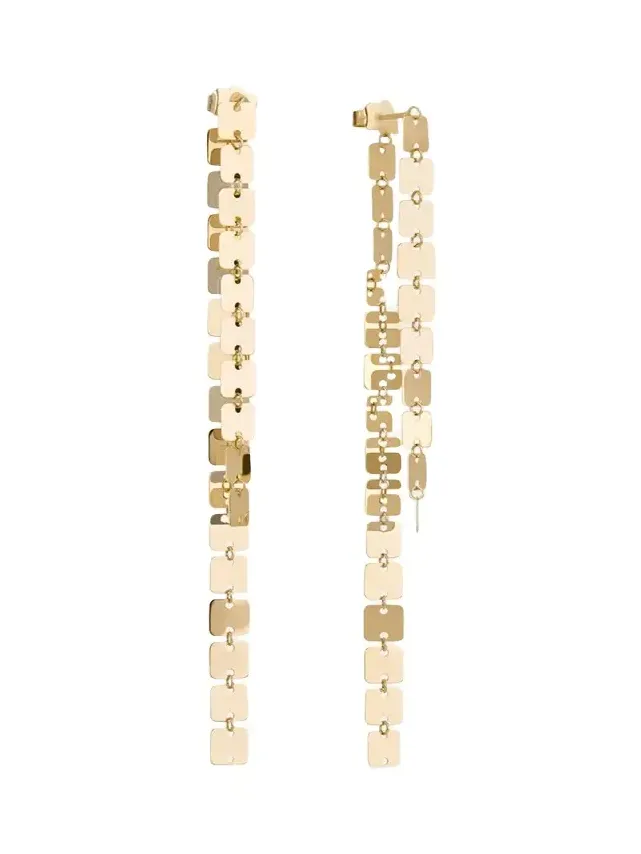 14K Yellow Gold Laser Square Chain Linear Earrings 14K Yellow Gold Laser Square Chain Linear Earrings
