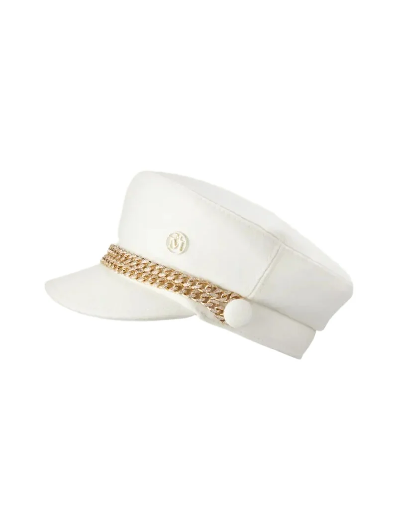Maison Michel New Abby Wool Newsboy Cap With Embellished Chain