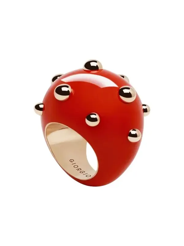 Goccia Ring with Coral Enamel in 18K Rose Gold