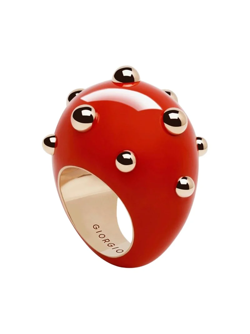 Goccia Ring with Coral Enamel in 18K Rose Gold
