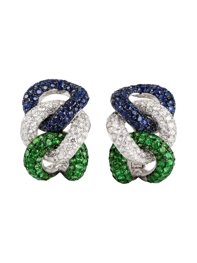 18K White Gold Rope Chain Earrings with Sapphire, Garnet, and Diamonds 18K White Gold Rope Chain Earrings with Sapphire, Garnet, and Diamonds