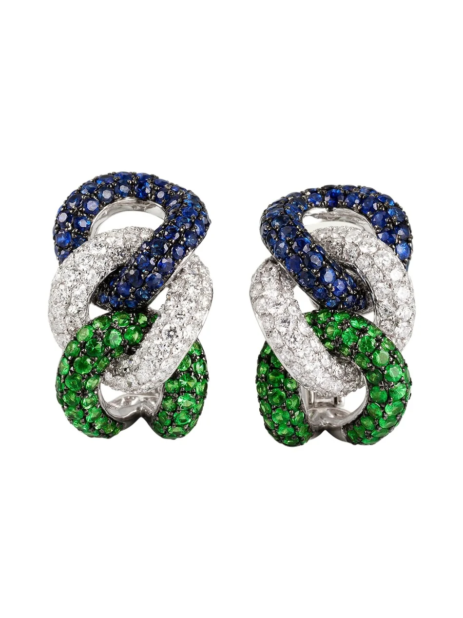 18K White Gold Rope Chain Earrings with Sapphire, Garnet, and Diamonds 18K White Gold Rope Chain Earrings with Sapphire, Garnet, and Diamonds