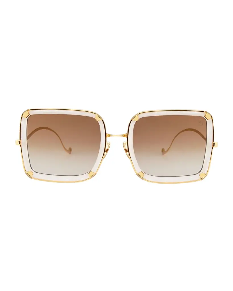 White Moon Mixed-Media Square Sunglasses