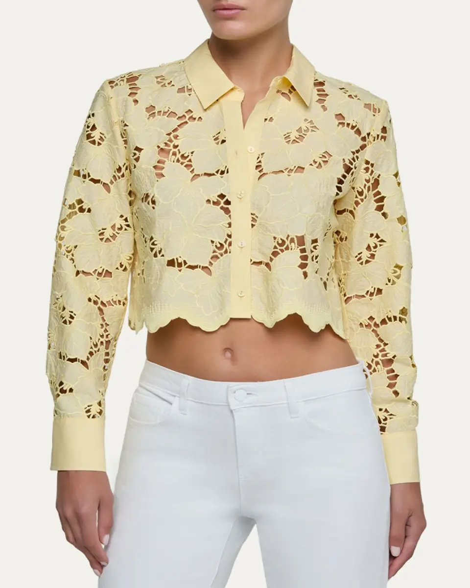 L'Agence Seychelle Floral Eyelet-Embroidered Cropped Shirt | Thumbnail 4 L'Agence Seychelle Floral Eyelet-Embroidered Cropped Shirt | Thumbnail 4