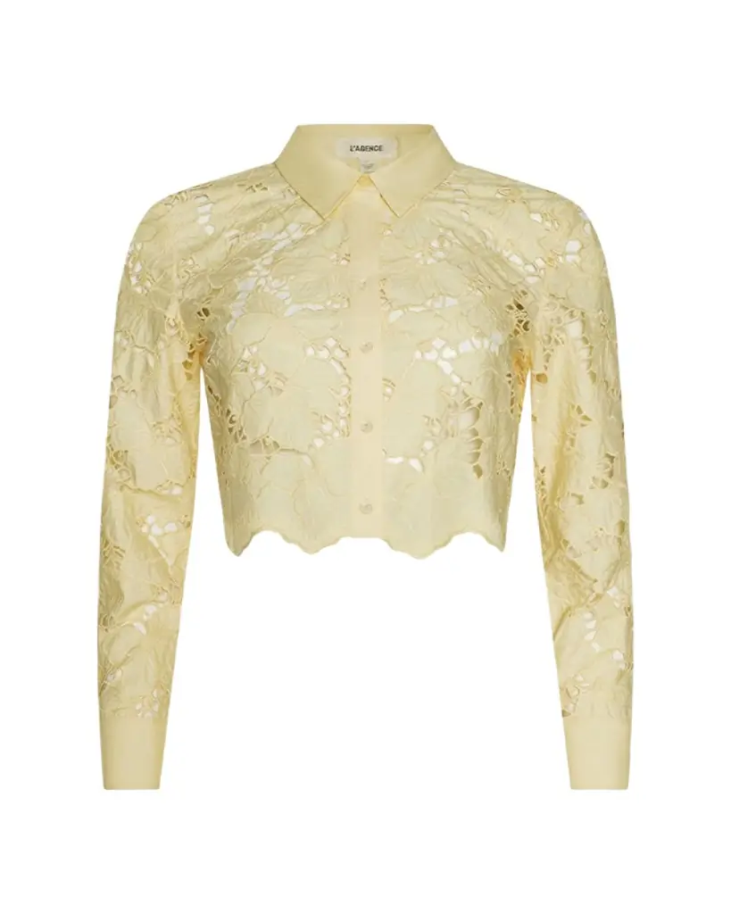L'Agence Seychelle Floral Eyelet-Embroidered Cropped Shirt | Image 1 L'Agence Seychelle Floral Eyelet-Embroidered Cropped Shirt | Image 1