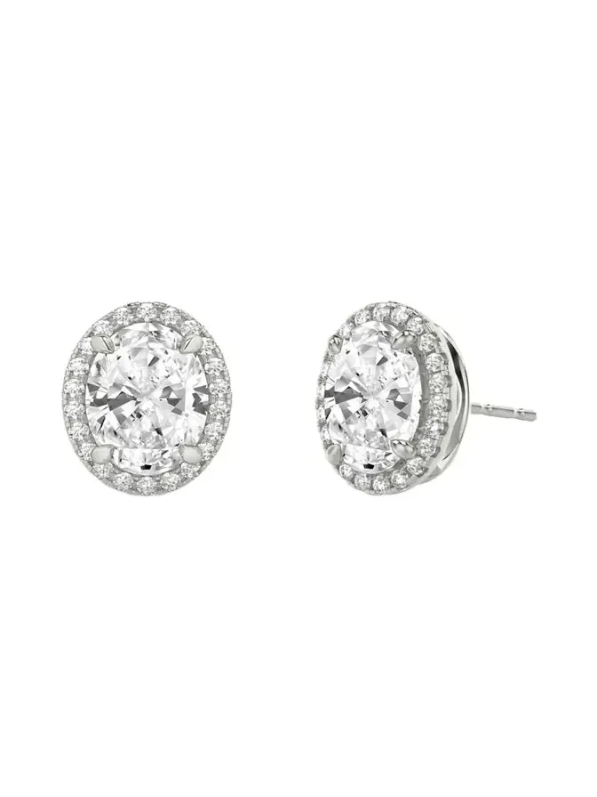 14K White Gold Oval Halo Lab Grown Diamond Stud Earrings, 2.00tcw 14K White Gold Oval Halo Lab Grown Diamond Stud Earrings, 2.00tcw
