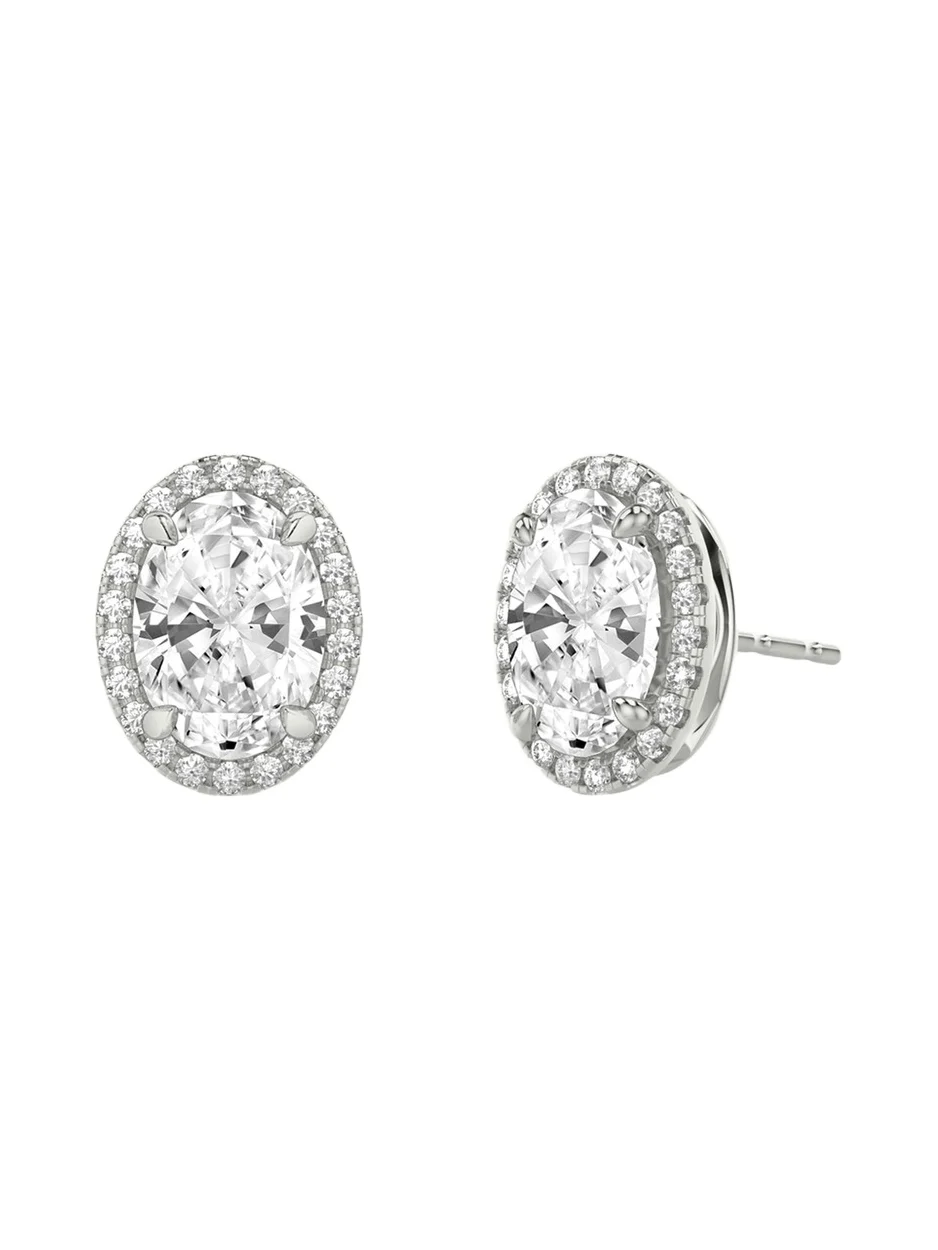 14K White Gold Oval Halo Lab Grown Diamond Stud Earrings, 2.00tcw 14K White Gold Oval Halo Lab Grown Diamond Stud Earrings, 2.00tcw