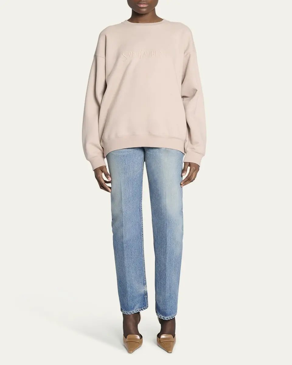 Saint Laurent Logo Cotton Crew Sweatshirt | Thumbnail 2