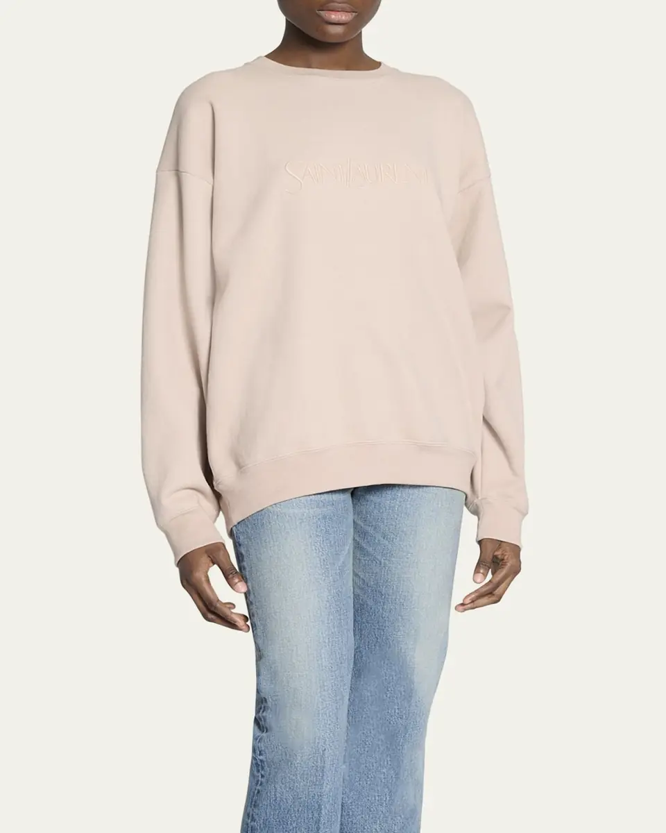Saint Laurent Logo Cotton Crew Sweatshirt | Thumbnail 4