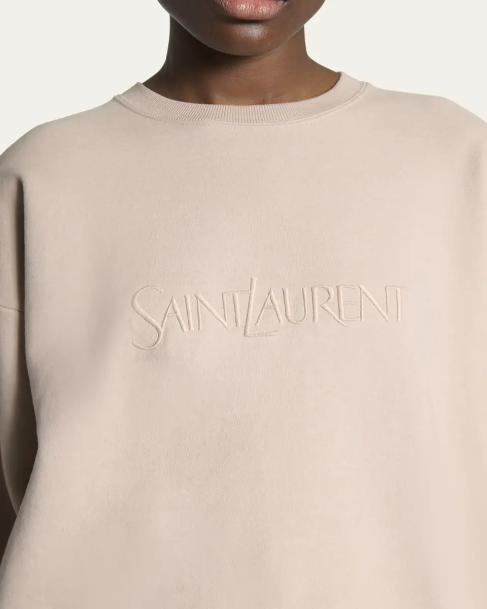 Saint Laurent Logo Cotton Crew Sweatshirt | Thumbnail 5