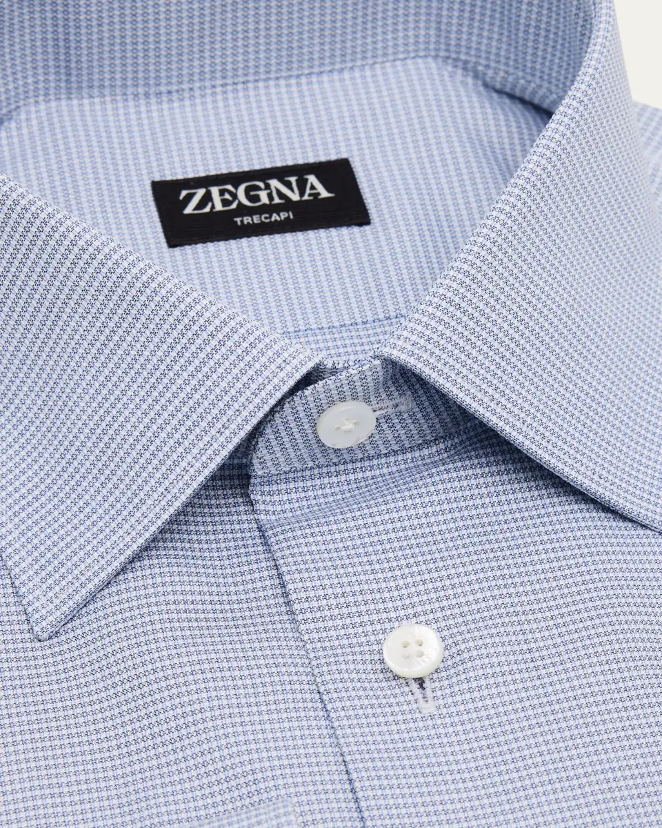 Zegna Men's Trecapi Cotton Micro-Pattern Dress Shirt | Thumbnail 2 Zegna Men's Trecapi Cotton Micro-Pattern Dress Shirt | Thumbnail 2