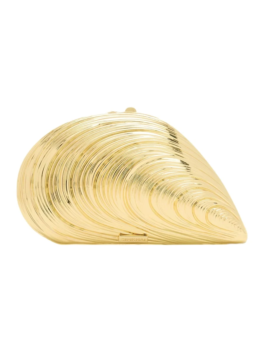 Simkhai Bridget Mini Metal Oyster Shell Clutch Bag