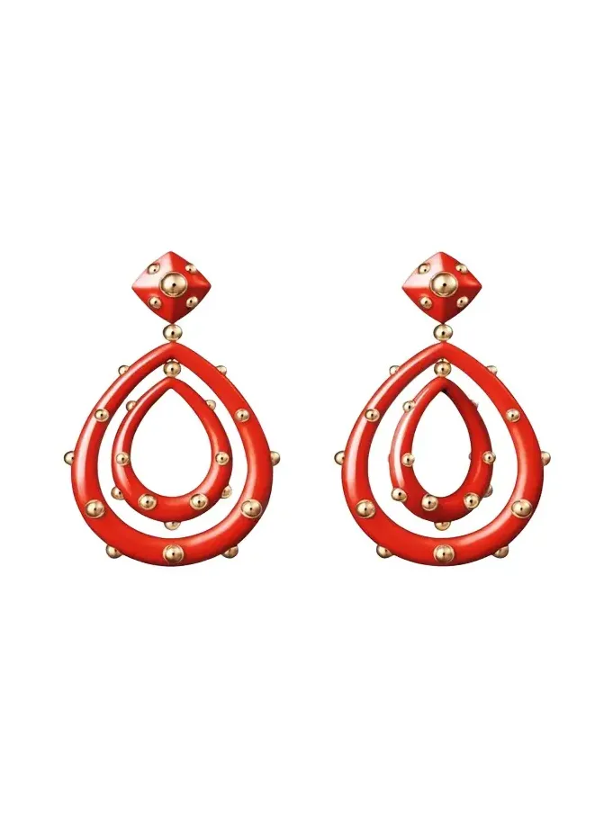 Medium 18K Rose Gold Goccia Earrings with Coral Enamel Medium 18K Rose Gold Goccia Earrings with Coral Enamel