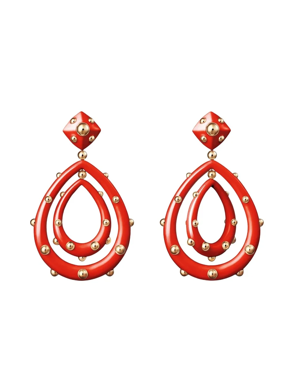 Medium 18K Rose Gold Goccia Earrings with Coral Enamel Medium 18K Rose Gold Goccia Earrings with Coral Enamel