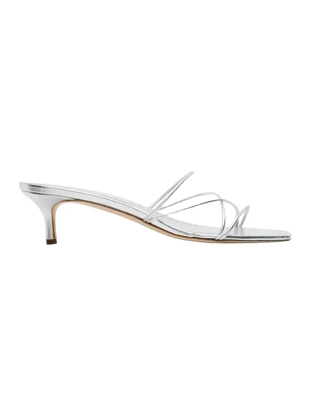 Strappy Metallic Leather Slide Sandals