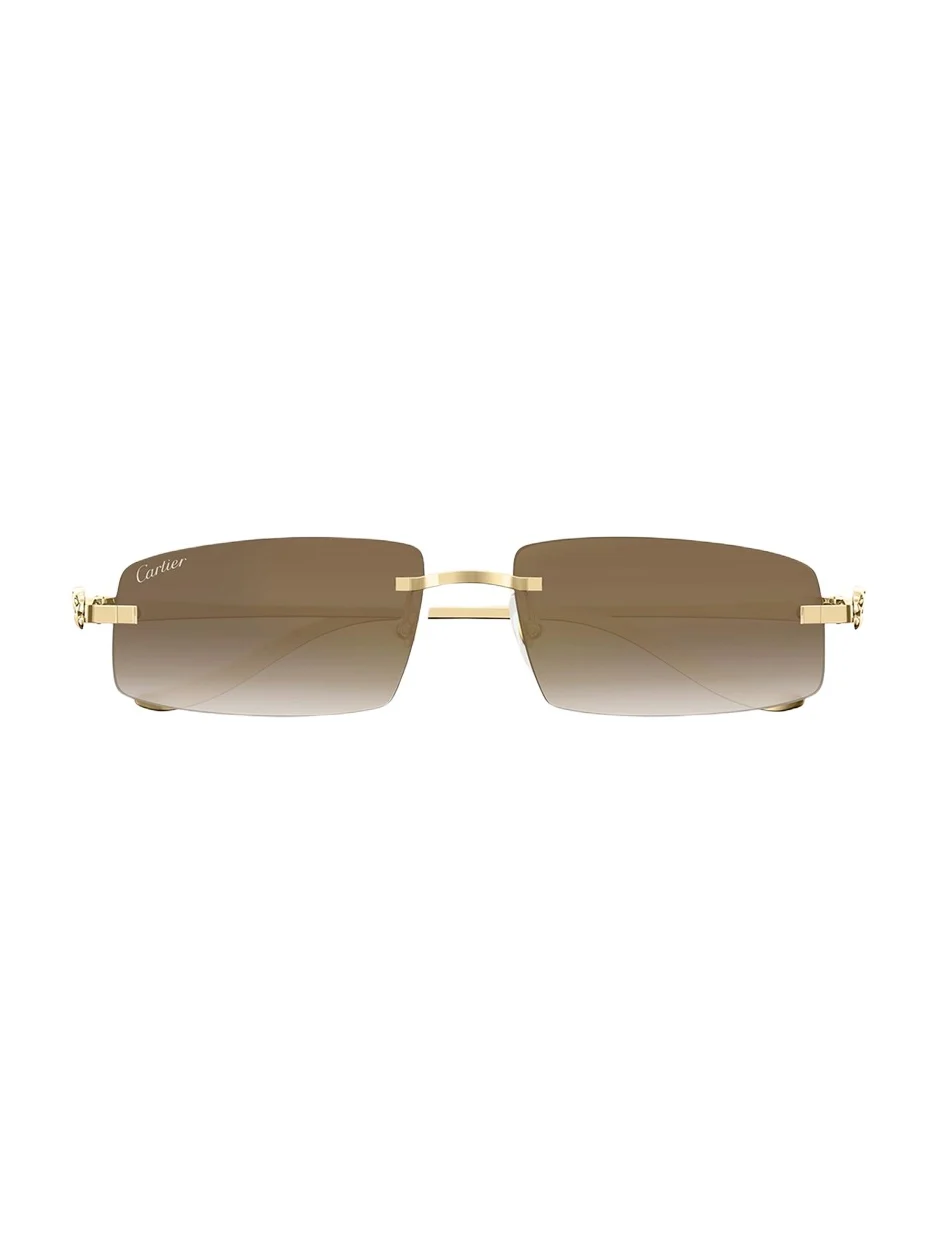 Cartier Panthère Rimless Rectangular Sunglasses in Gold Metal