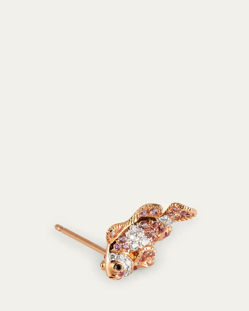 Mio Harutaka 18K Rose and White Gold Fish Left Earring with Pink Sapphire and Diamonds, Single | Thumbnail 3