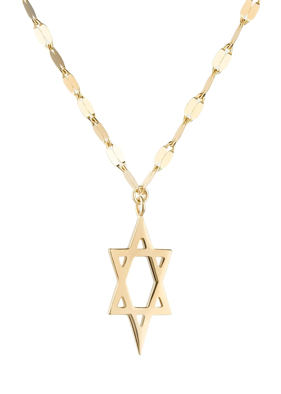 14K Gold Star of David Charm Necklace with Jump Ring, 16-18"L 14K Gold Star of David Charm Necklace with Jump Ring, 16-18"L