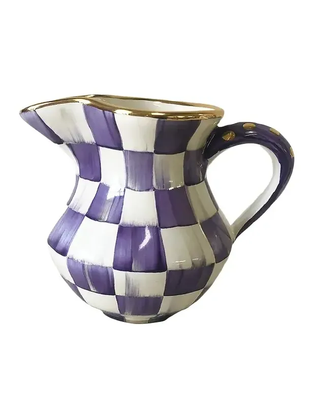 MacKenzie-Childs Violet Check Ceramic Creamer