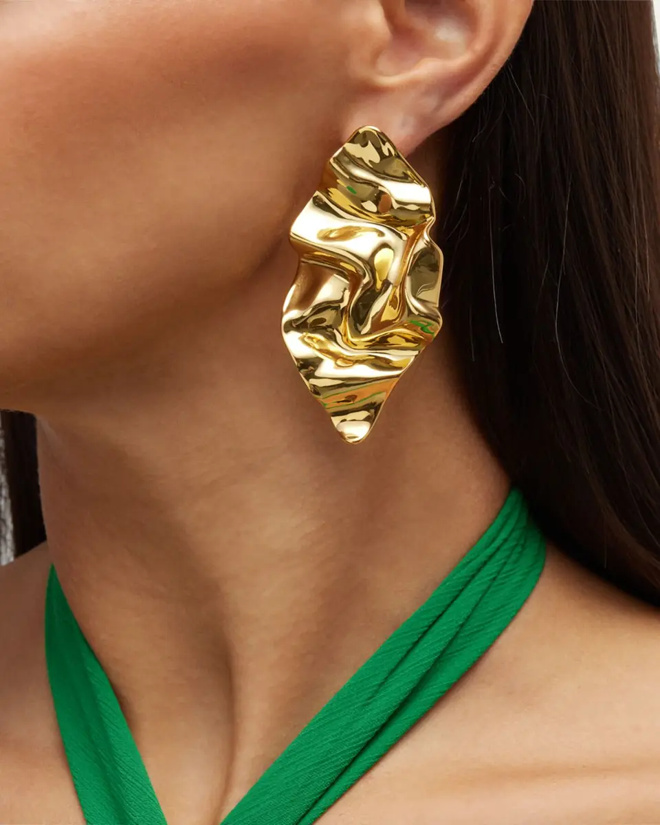ALEXIS BITTAR Crumpled Gold Large Post Earrings | Thumbnail 2