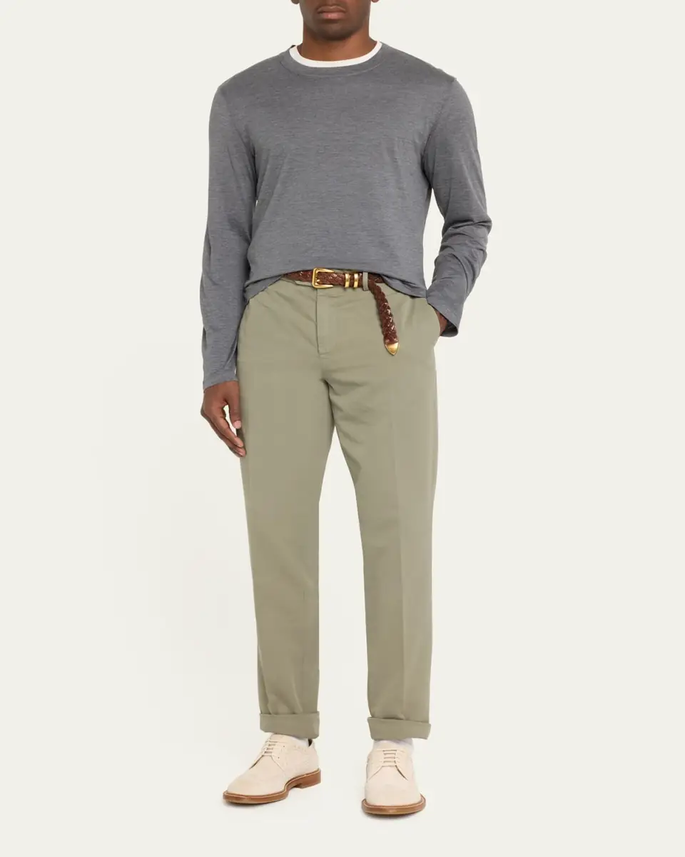 Brunello Cucinelli Men's Silk and Cotton Long-Sleeve T-Shirt | Thumbnail 2
