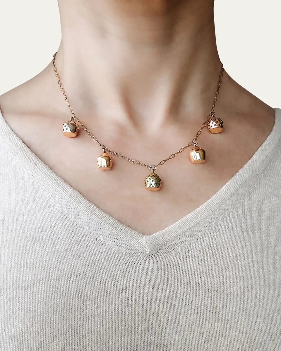 Haute Victoire Colored Stone 5 Lune Necklace, 15"L | Thumbnail 2 Haute Victoire Colored Stone 5 Lune Necklace, 15"L | Thumbnail 2