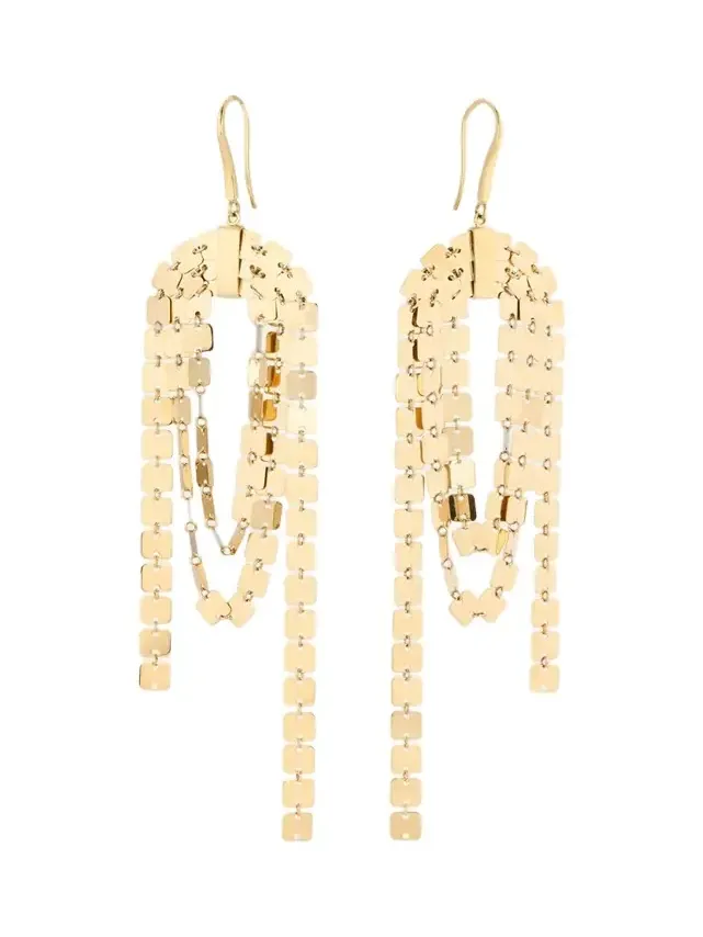 14K Yellow Gold Laser Square Linear Cascade Earrings 14K Yellow Gold Laser Square Linear Cascade Earrings