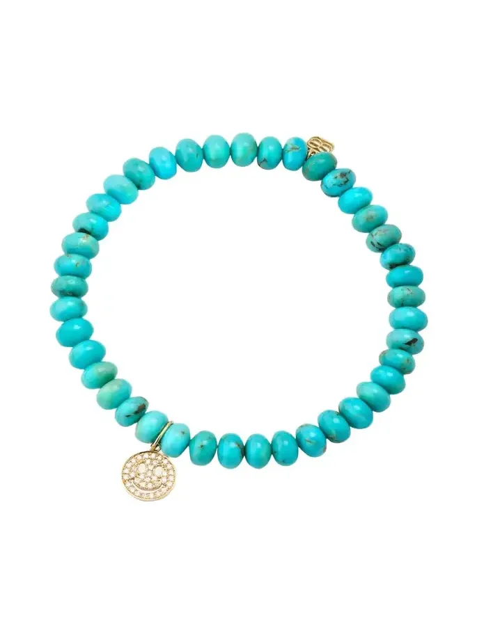 14K Gold Pavé Happy Face Charm on Turquoise Bead Bracelet 14K Gold Pavé Happy Face Charm on Turquoise Bead Bracelet