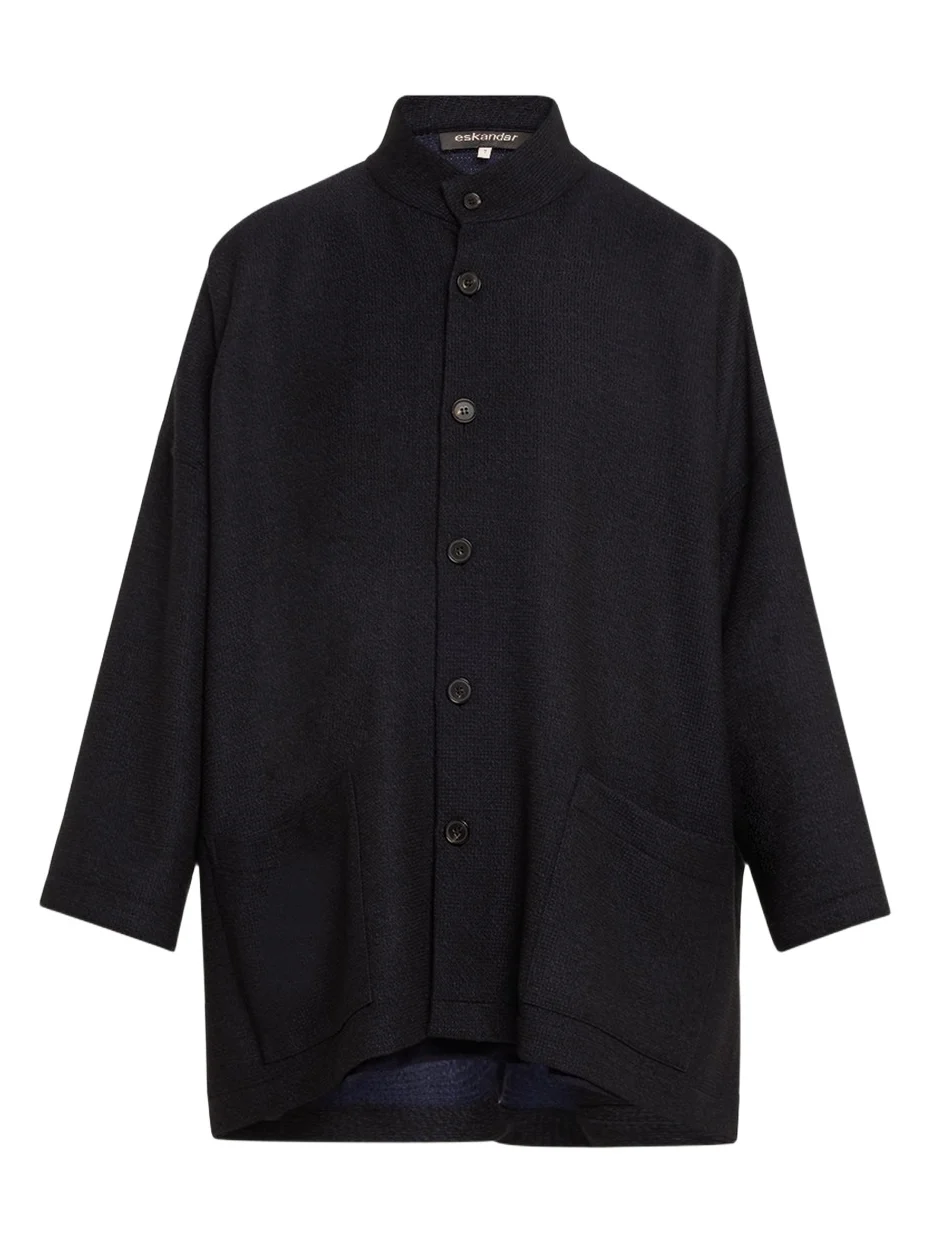 Eskandar Wide Open Stand Collar Jacket (Long Length)