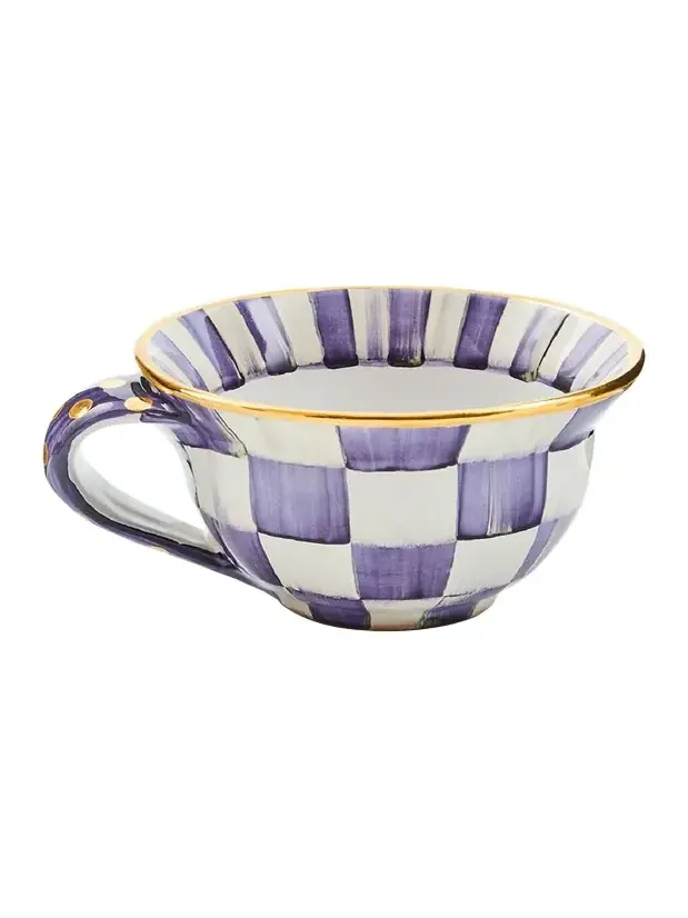 MacKenzie-Childs Violet Check Ceramic Teacup