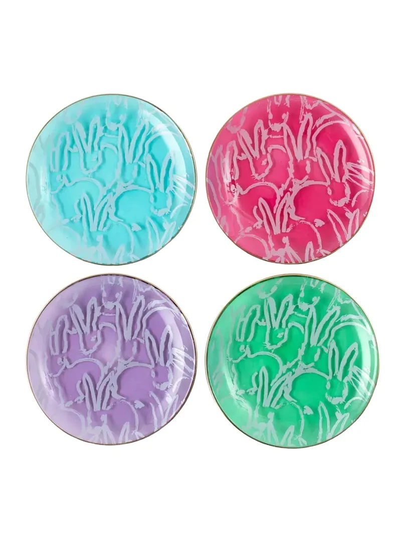 Hunt Slonem Lucky Charm Glass Plates with Gold Rim