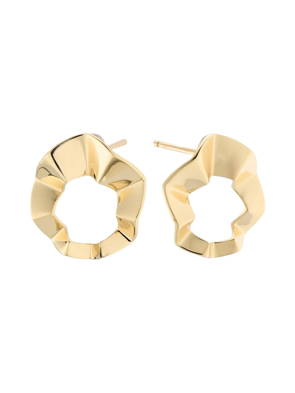 14K Yellow Gold Geometric Crinkle Stud Earrings