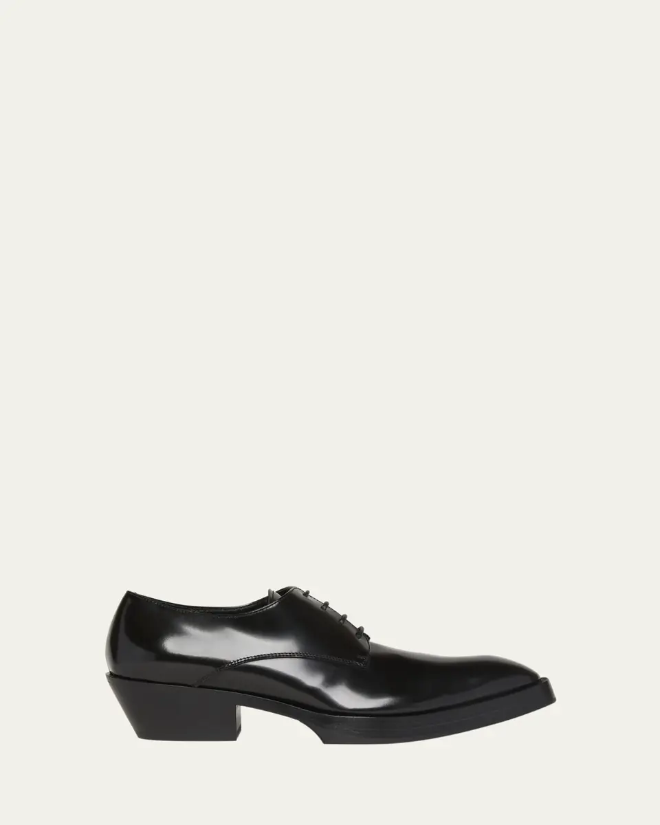Bottega Veneta Men's Dalton Cuban-Heel Leather Derby Shoes | Thumbnail 5