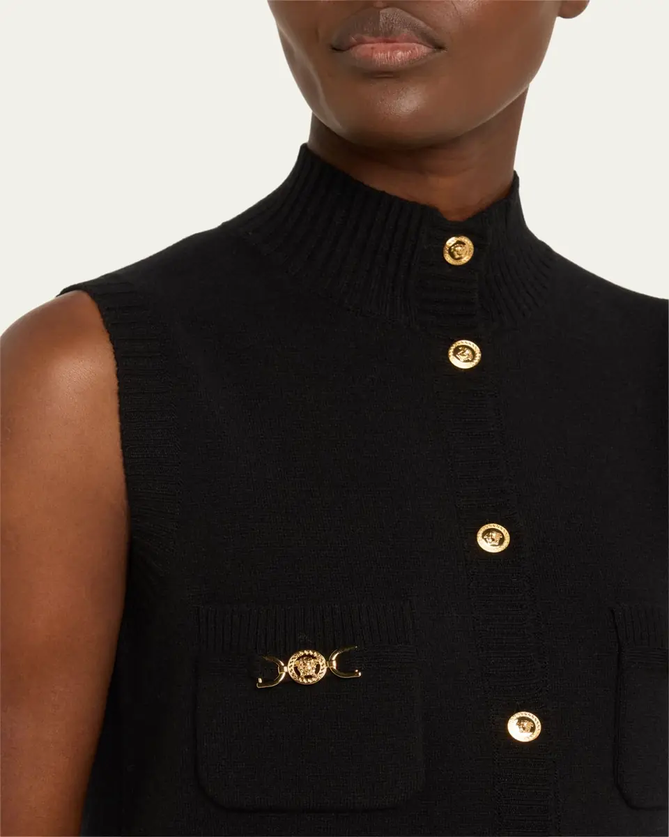 Versace Button-Front Knit Medusa Mini Dress | Thumbnail 11 Versace Button-Front Knit Medusa Mini Dress | Thumbnail 11