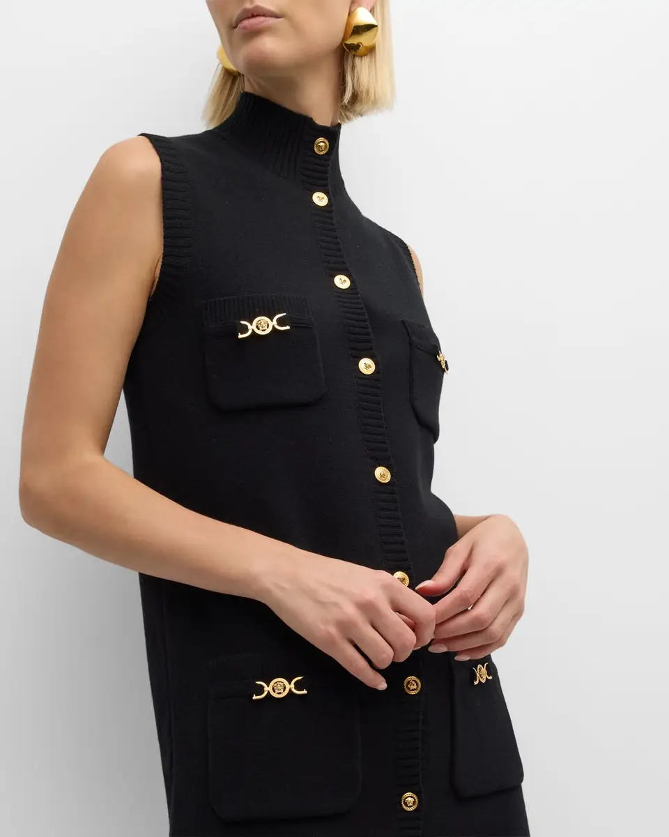 Versace Button-Front Knit Medusa Mini Dress | Thumbnail 6 Versace Button-Front Knit Medusa Mini Dress | Thumbnail 6