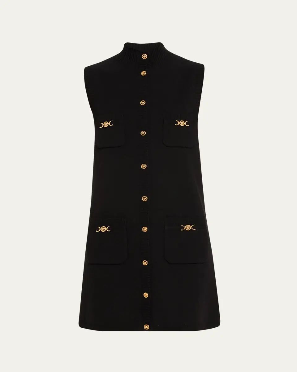 Versace Button-Front Knit Medusa Mini Dress | Thumbnail 7 Versace Button-Front Knit Medusa Mini Dress | Thumbnail 7