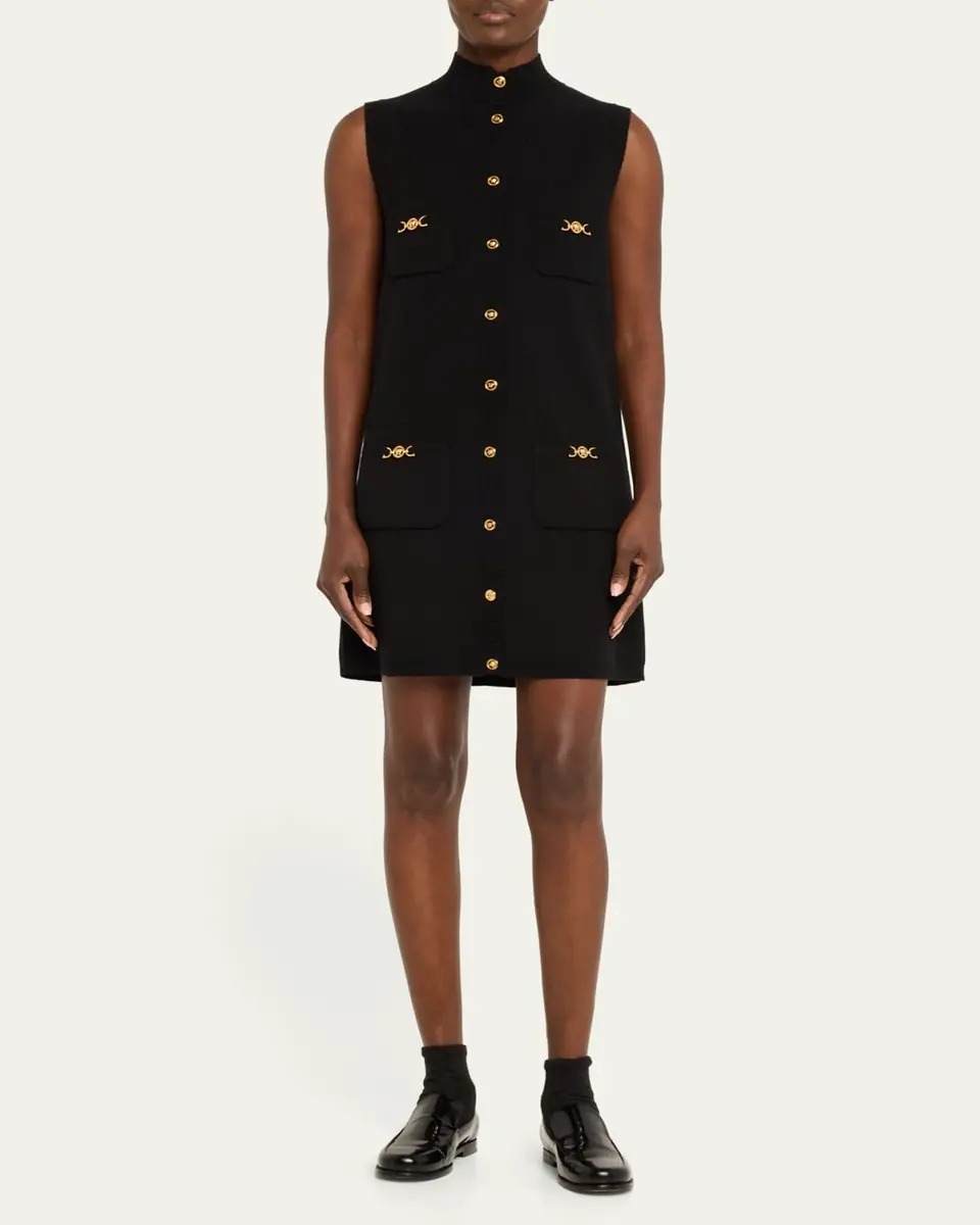 Versace Button-Front Knit Medusa Mini Dress | Thumbnail 8 Versace Button-Front Knit Medusa Mini Dress | Thumbnail 8