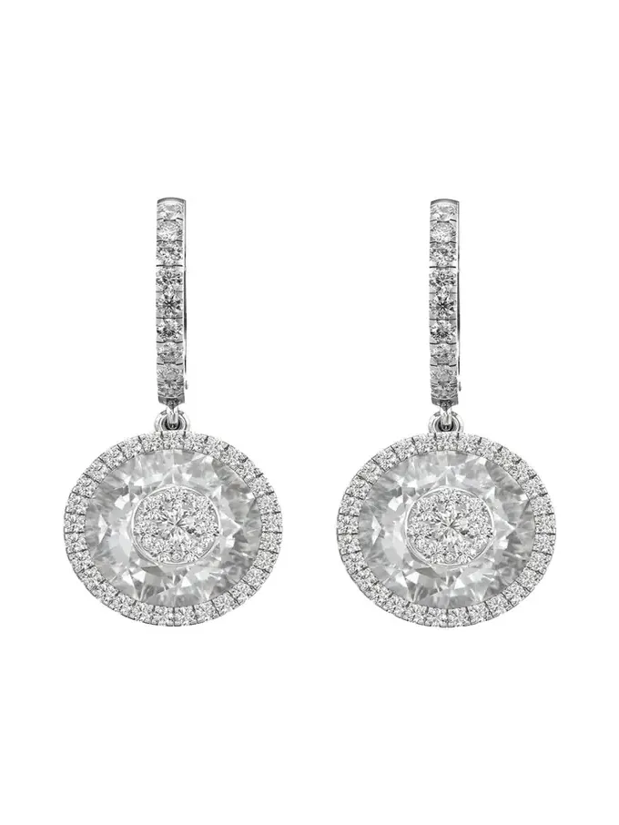 18K White Gold 10mm Halo Drop Earrings with Diamonds 18K White Gold 10mm Halo Drop Earrings with Diamonds